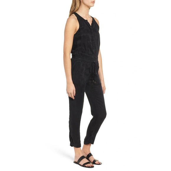Rails Erin Drawstring Waist Snap-Front Sleeveless Ankle Crop Jumpsuit Black XS - Picture 3 of 13